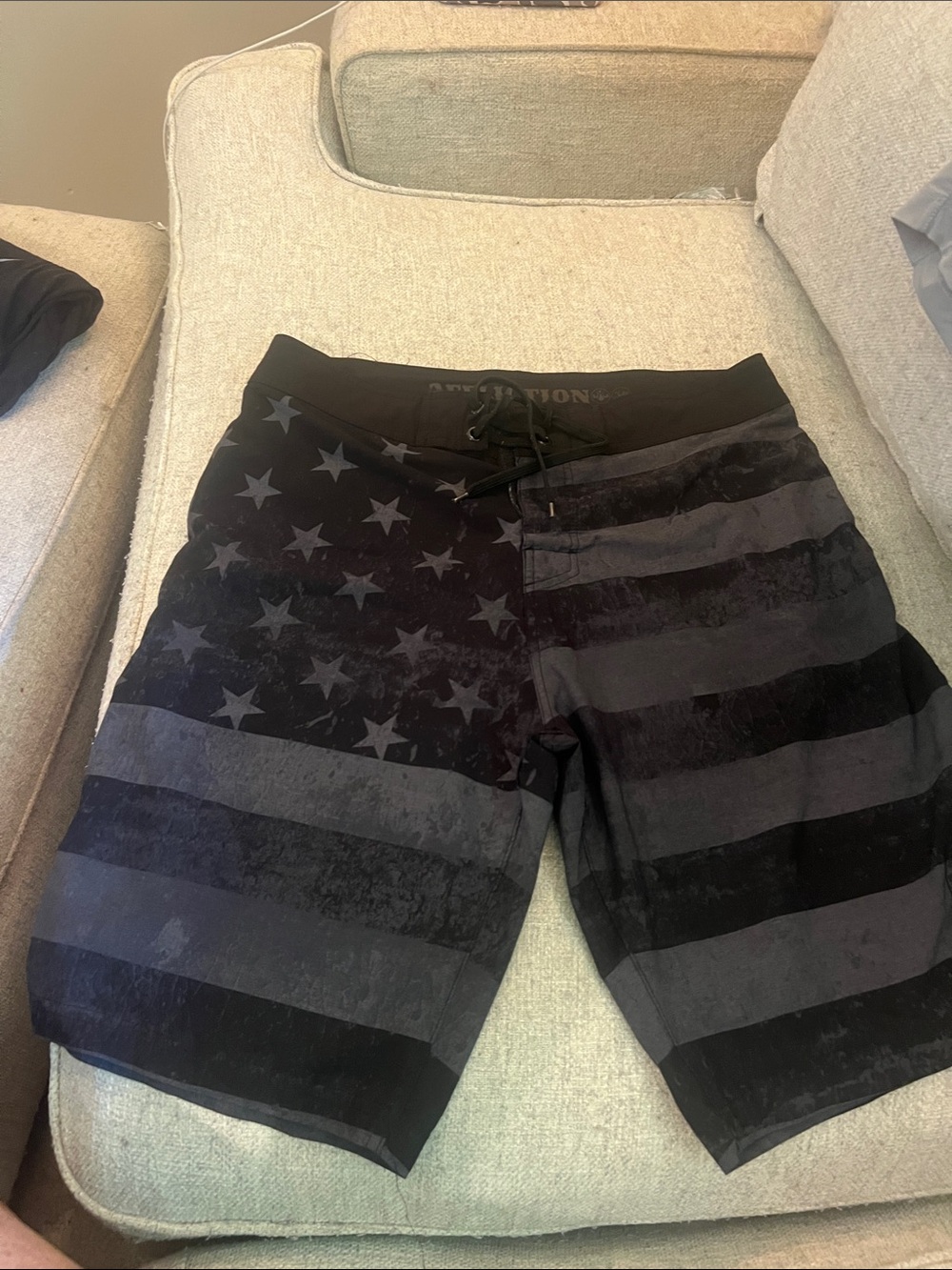 Affliction Black and Charcoal American Flag Athletic Shorts